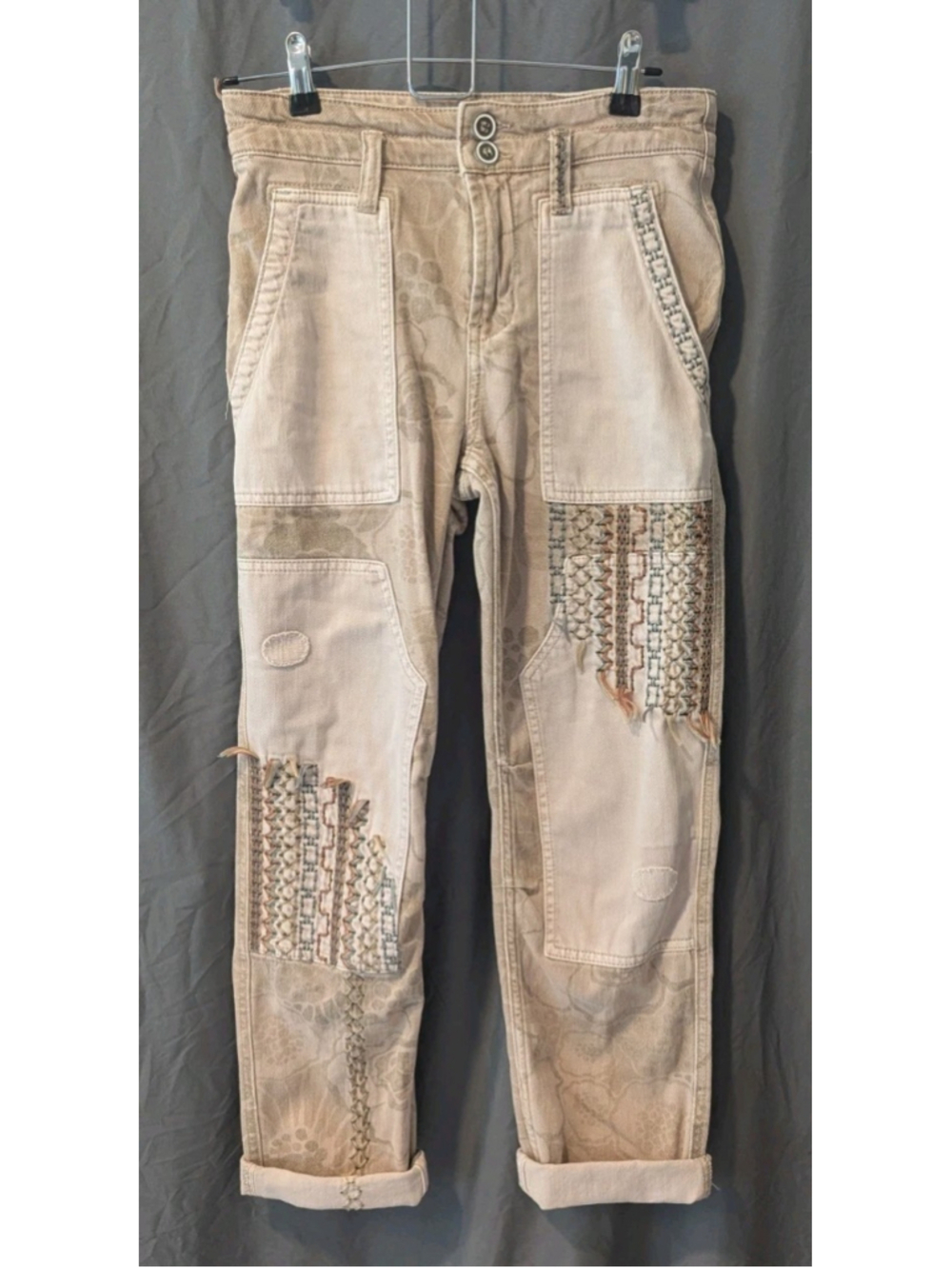 Pilcro Denim Size 26 Floral Beige The Camp Wanderer Patchwork Pants